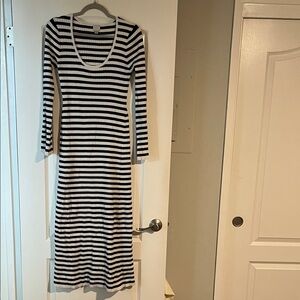 a new day Black and White Striped Long Sleeve Maxi Sweater Dress